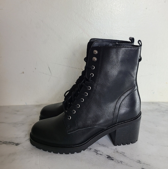 Steve Madden Black Leather Moto Combat Heeled Boots Size 9.5 New With Box - Picture 3 of 6